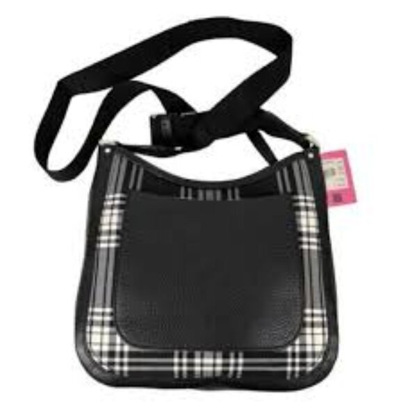 #126 NWT - Kate Spade New York Roulette Plaid Medium Messenger Black Multi - Picture 6 of 9